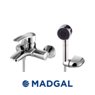 סוללת אמבטיה עם מתלה מתכוונן, צינור ומזלף מהודר