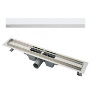 תעלת ניקוז APZ6 וכיסוי אבן מלאכותית לבנה עם פס נירוסטה